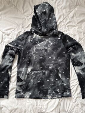 Nike Black & White Marble-Print Pullover Hoodie